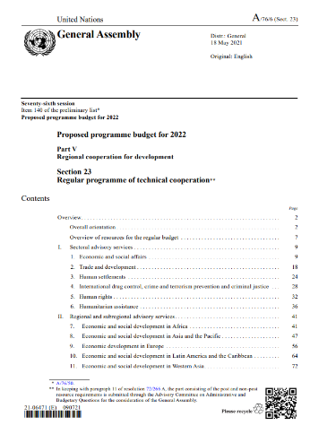 Proposed programme budget for 2022 – Regular Programme of Technical Cooperation